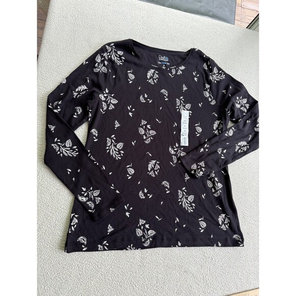 New Croft & Barrow Crew neck long sleeve Floral 100% cotton Tee top L Black - Picture 4 of 7